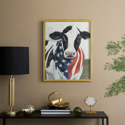 «American Cow II», reproduction encadrée - bois massif
