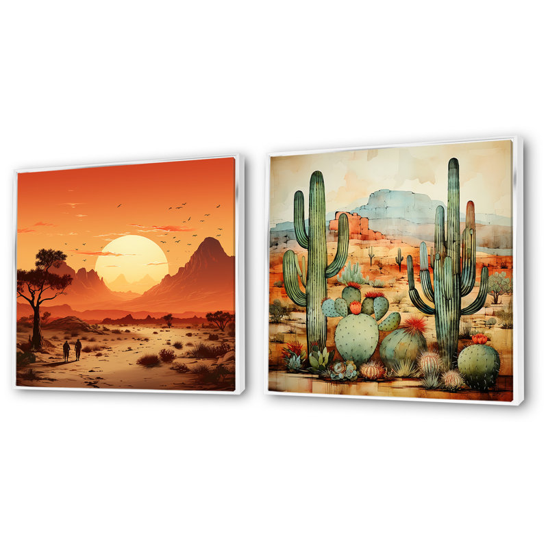 «Desert mexicain Serenity I», ensemble de 2 décorations murales d'art mexicain, Cadre flottant blanc