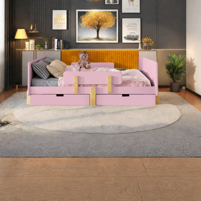 Lits plateforme en bois peu encombrants avec rangement et design rose moderne