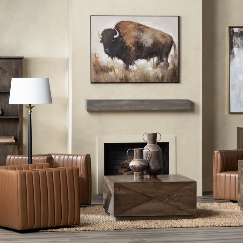 Bolting Bison Rustic Framed Canvas Wall Art