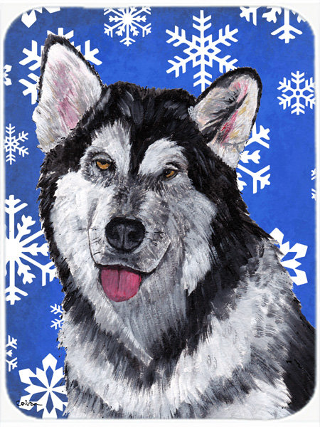 Planche à découper en verre de effet velours alaskan à aile de vacances malamute Ashlynn, Bleu / Blanc