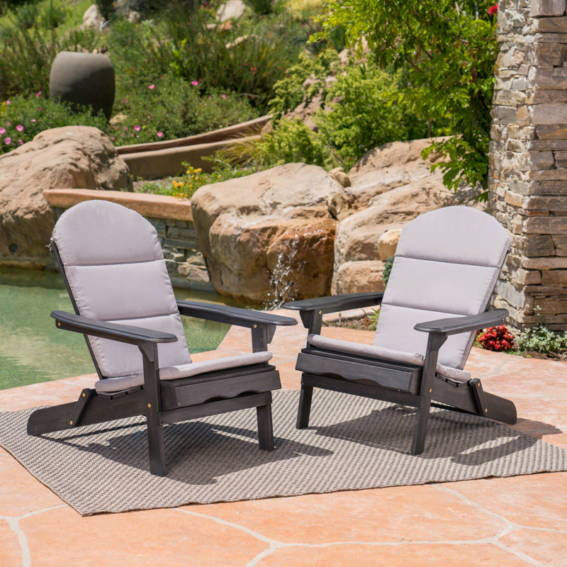 Chaise Adirondack pliante en bois massif Laffey, Gris foncé / Gris