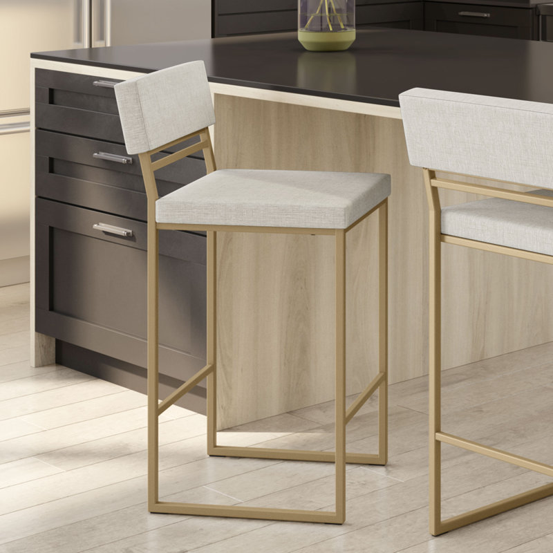 Tabouret de bar et de comptoir Abshir, Tabouret de bar (siège d'une hauteur de 30,75 po), Vinyle-Beige, Doré
