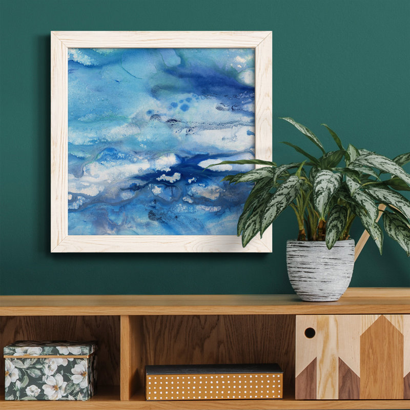 Marbré - peinture sur toile encadrée, Toile encadrée blanc vieilli, H 17 po x l 17 po x P 1,5 po
