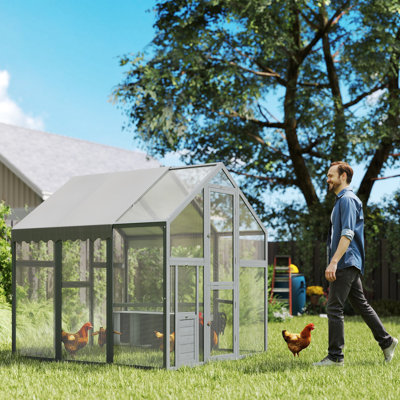 Grand poulailler, poulailler en bois avec couvercle imperméable et anti-UV, porte séparée, 2 boîtes gigognes, 2 perchoirs, 5,5 pi x 6 pi x 6 pi