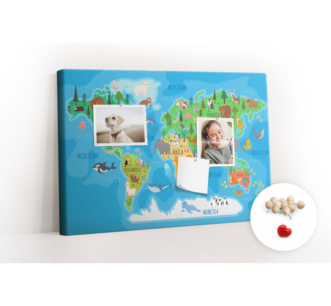 Wall Mounted cork board with print wall art notice boards decorative bulletin board ideas Cartoon world map