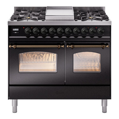 ILVE Nostalgie II Series 40 inch Dual Fuel Range with 6 Sealed Burners, Griddle (Glass Door)