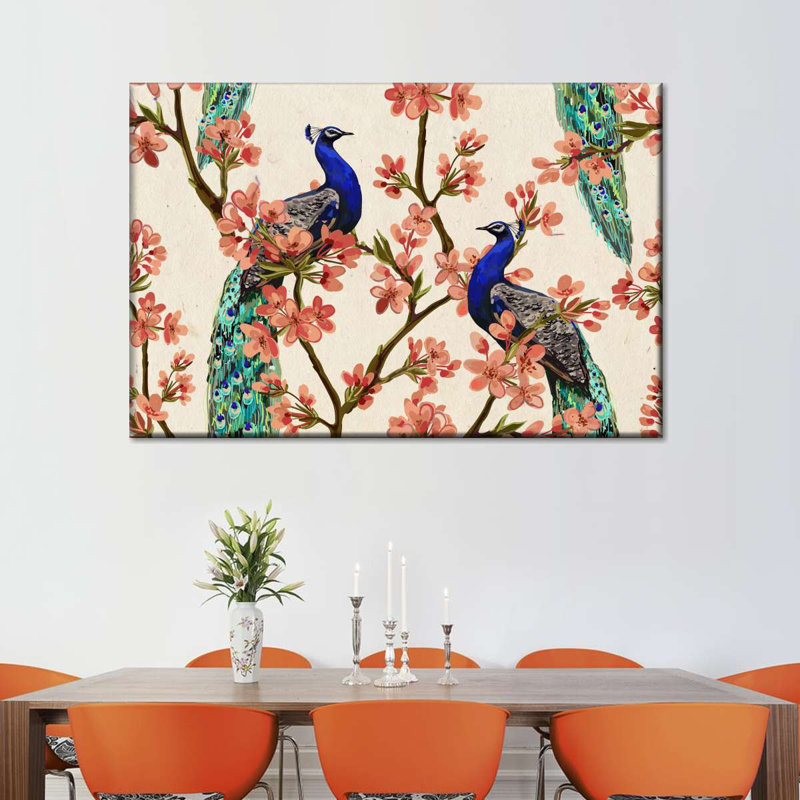 Paon bleu royal sur toile, H 8 po x l 12 po x P 1 po