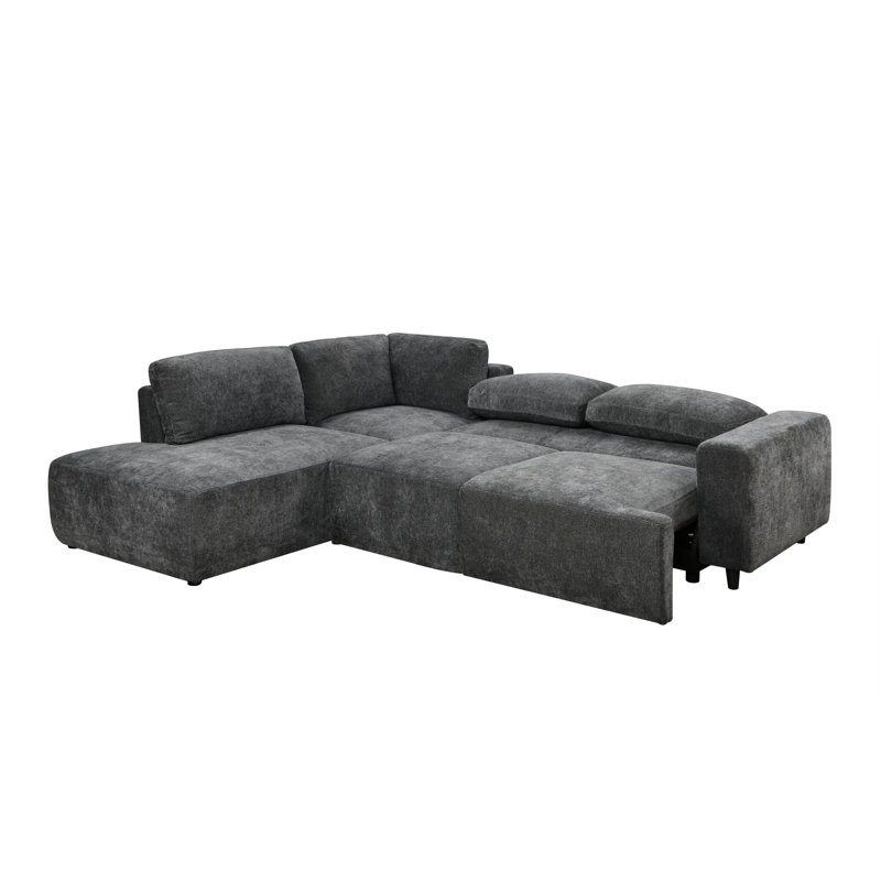 Grand canapé convertible avec rangement, rembourré gris foncé, salon moderne