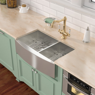 Farmhouse Apron Kitchen Sink Undermount Double Bowl 18 Gauge Stainless Steel Sink