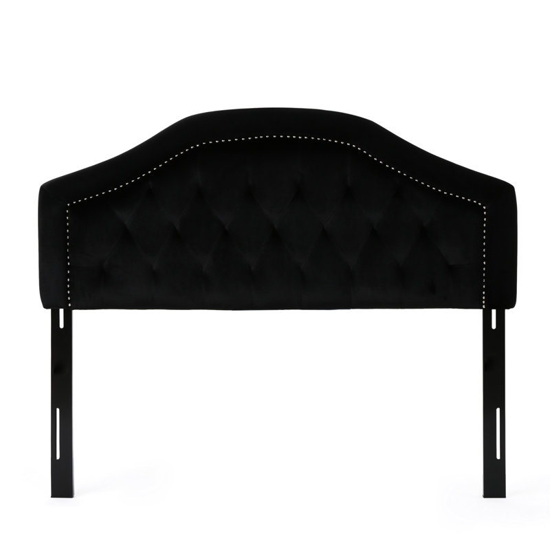 Grande tête de lit à boutons de style contemporain recouverte de velours noir, chambre à coucher rehaussante, Velours, Noir