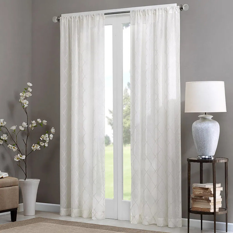 Diamond Sheer Window Curtain Panel(Only 1 Pc Panel), White