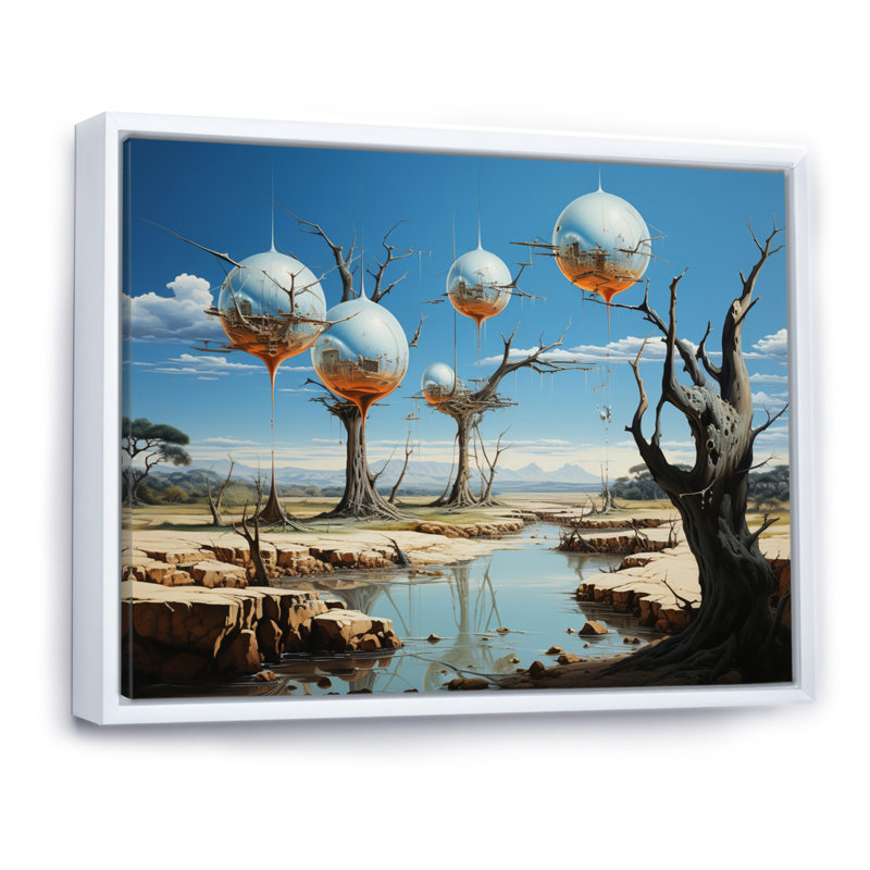 Impression sur toile, chef-d'œuvre «The Persistance Of Memory», H 30 po x l 40 po x P 1,5 po, Cadre flottant blanc