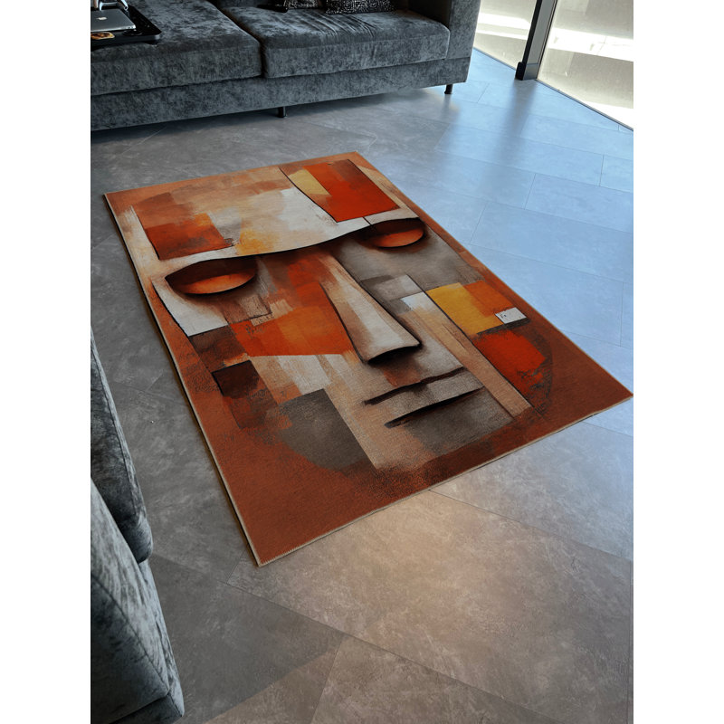 Tapis décoratif moderne multicolore à motif de portrait d'ethnie masculine, Rectangle 4 pi 11,06 po x 9 pi 10,11 po