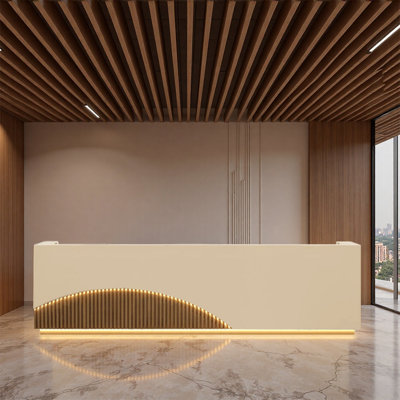 Modern Computer Desk, Writing Desk, and Reception Table – 78.74” with LED Lighting Effect for Office or Commercial Use