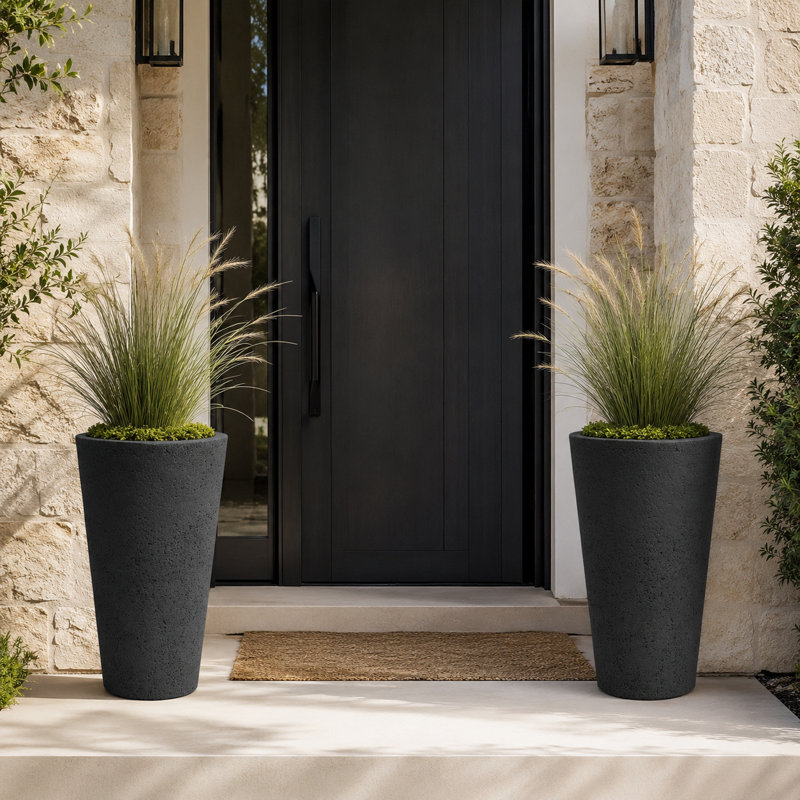 Crete Self-Watering Planter, Tall (2-Pack), Black