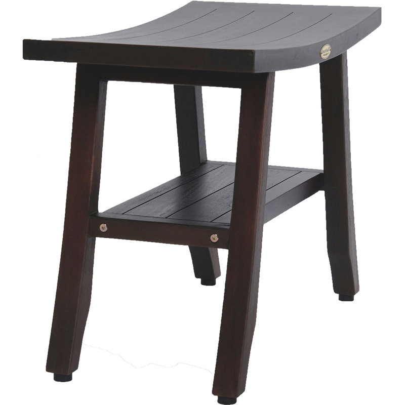 Teak Shower Bench With Shelf, 18" H x 34" W x 12" D, Black