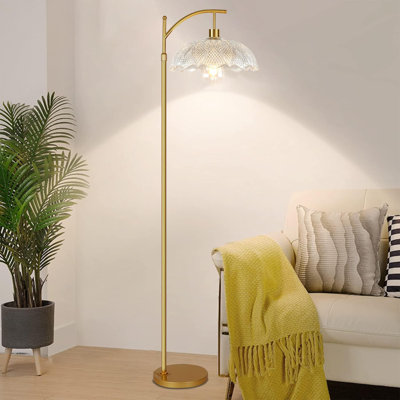 Lampe sur pied à intensité variable avec télécommande, hauteur réglable, design rétro arc rétro, lampe sur pied en laiton de style Mid-Century moderne pour le salon et la chambre à coucher