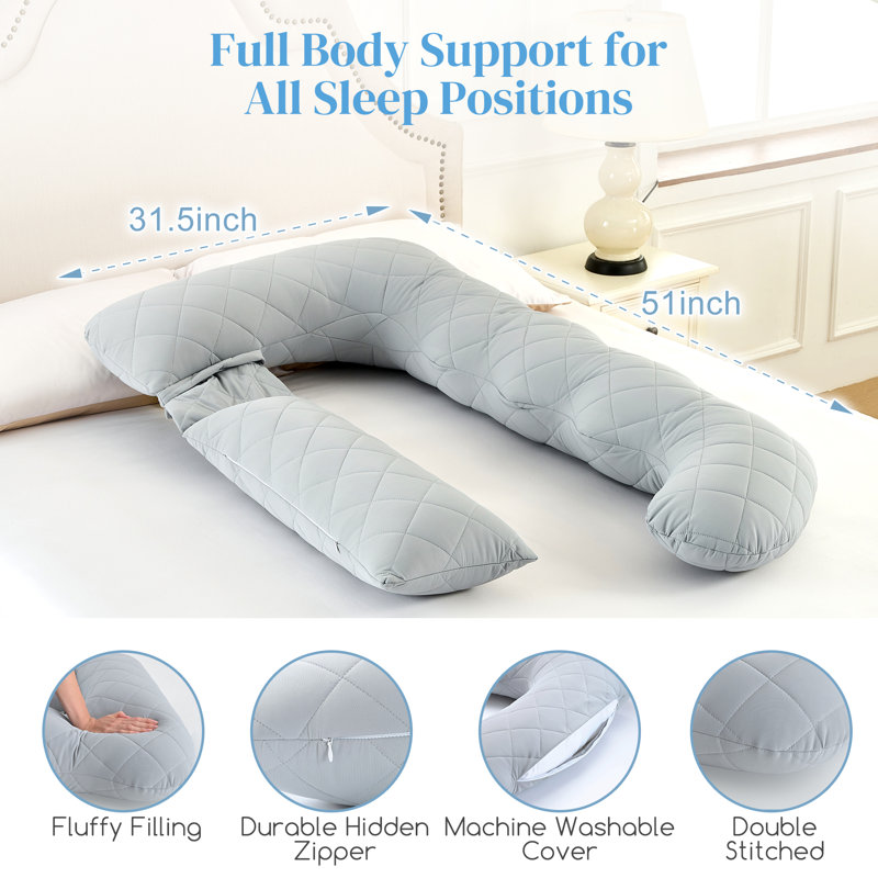 Coussin de maternité de 51 po pour le corps entier avec tissu matelassé à motif de losanges amovible, soutien pour le dos, le ventre et les hanches pour les femmes enceintes qui dorment sur le côté