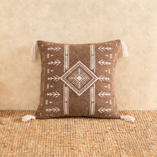 Coussin décoratif à motif brodé de style bohème avec pampilles pour décoration intérieure, housse de taie d'oreiller avec insert ultra doux pour canapé-lit de 18 x 18 pouces, style jaune 1