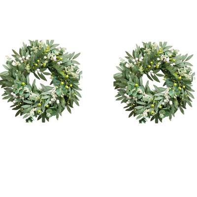 2 pièces couronne pour la porte d'entrée 20 pouces, couronne de verdure toutes saisons avec feuille d'olivier, décoration pour le salon extérieur, le mur intérieur et l'extérieur, le mariage toutes saisons