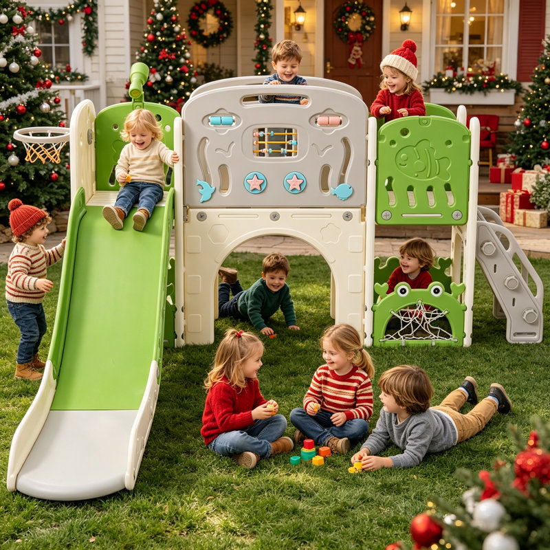 11 In 1 Toddler Slide, Kids for Toddler Age 1-3 Climber Slide Outdoor Indoor Playset, Green