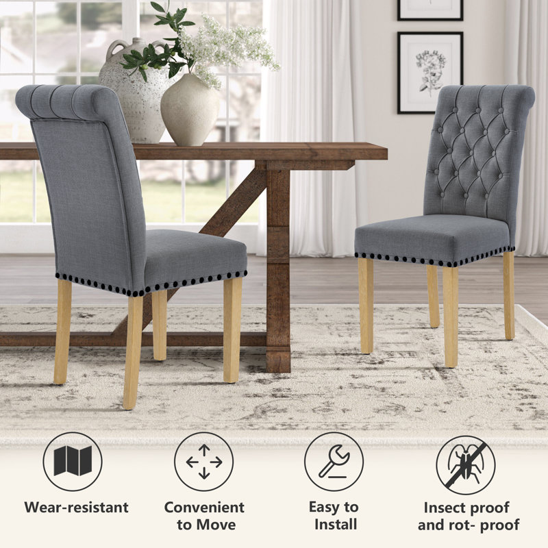 Dark Gray Linen Upholstered Tufted Parsons Side Chair Set
