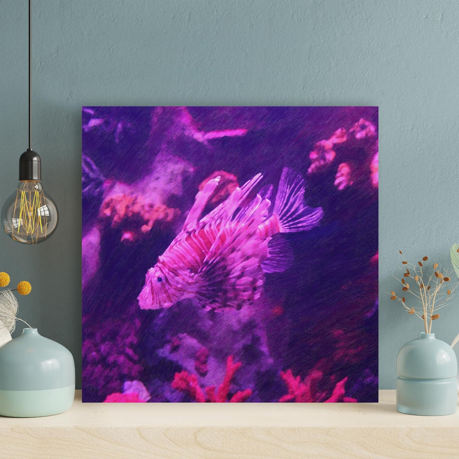 Red and Blue Betta Fish - Wrapped Canvas Painting Rosecliff Heights Size: 12 H x 12 W