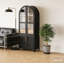 Armoire de rangement arquée 71 "à deux tons avec portes et tiroir en verre - Huche noire et brune pour salle à manger