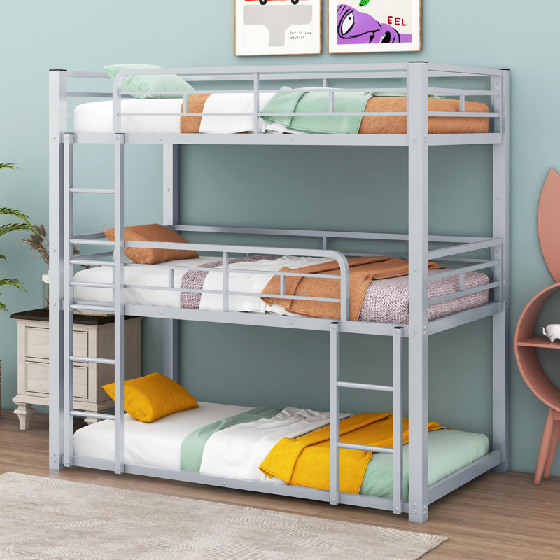 Lowell Kids Twin Over Twin Over Twin Bunk Bed, Silver