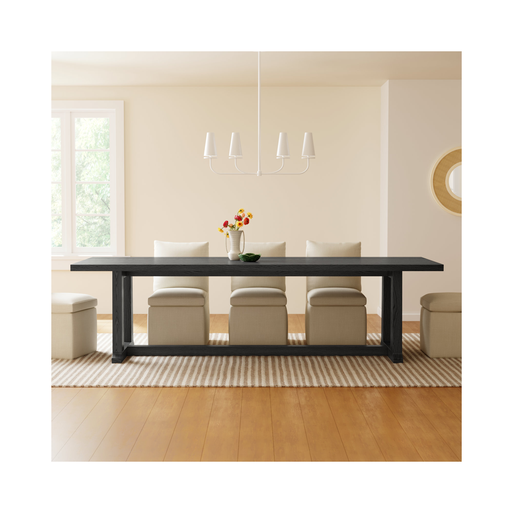 Daila Dining Table, Black, 30" H x 39.25" W x 110" L