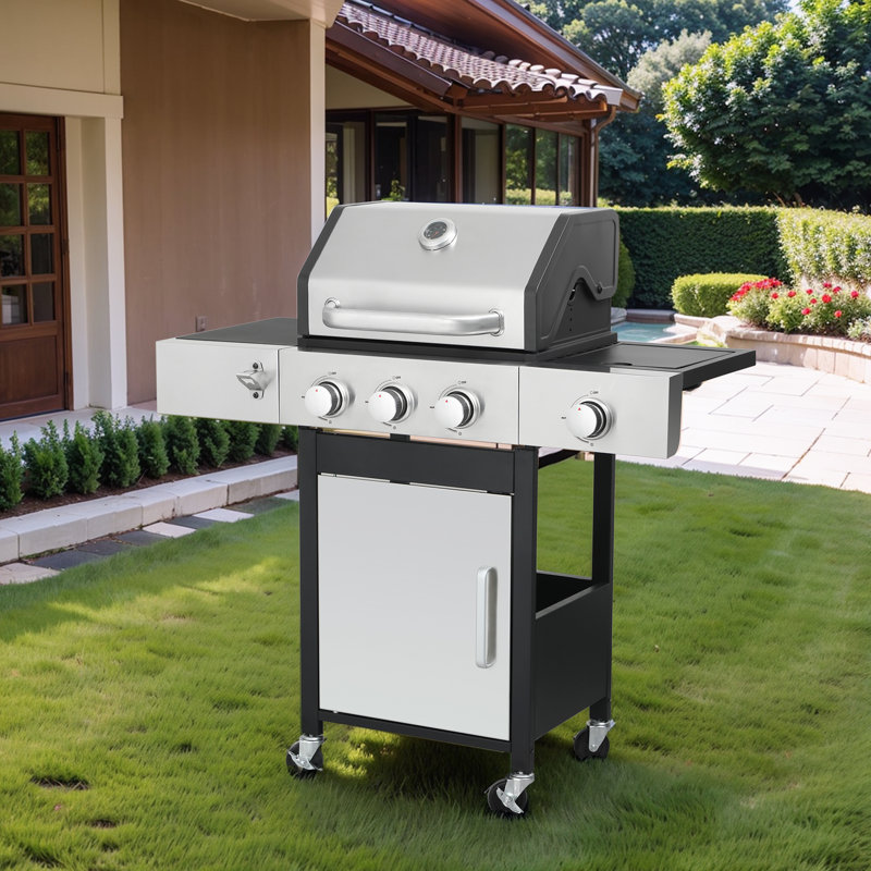 Barbecue au propane à 3 brûleurs avec brûleur latéral et grilles de cuisson en fonte émaillée