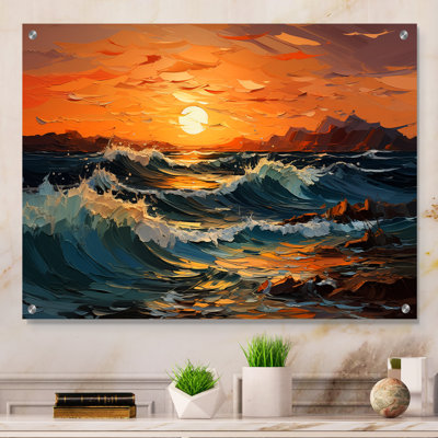 Abstrait lyrique orange sarcelle, coucher de soleil lyrique - abstraction lyrique, décoration murale acrylique