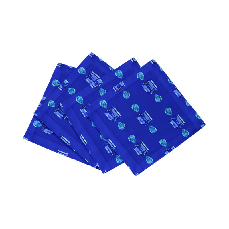 Gem Sapphires Cotton Sateen Cocktail Napkins, Topaz Royal