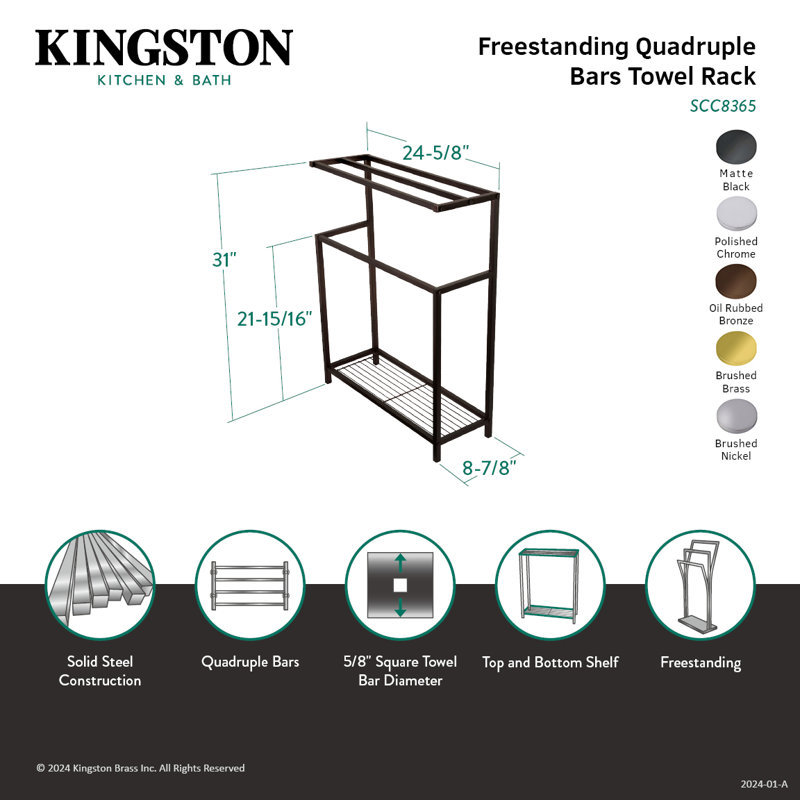 Porte-serviettes sur pied Kingston Brass Edenscape, Noir mat