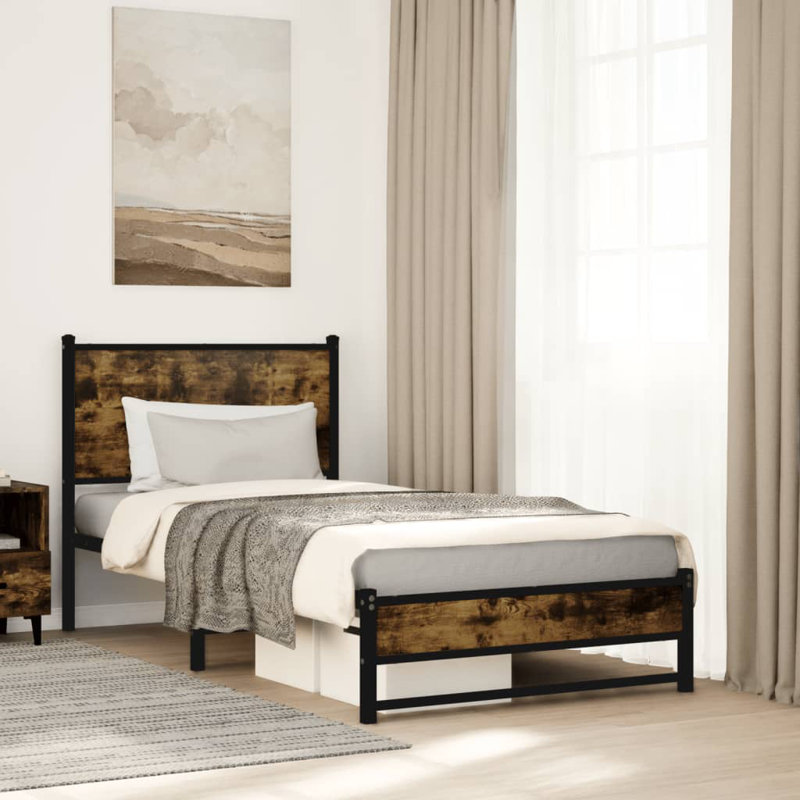 Borough Wharf Metal Bed Frame Without Mattress, Smoked Oak, 80 x 196 cm