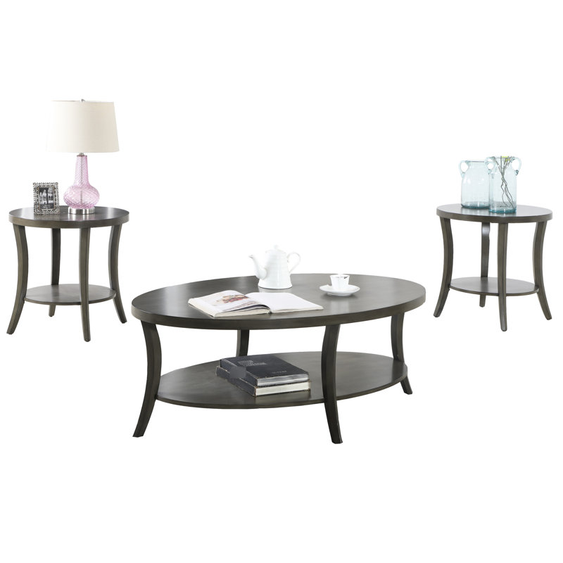 Table basse ovale à tablette grise - à la mode avec placage en bois de bouleau et espace de rangement supplémentaire
