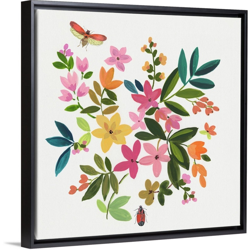 «Folky Flowers I» par Asia Jensen, reproduction sur toile, Toile avec cadre noir, H 26 po x l 26 po x P 1,75 po