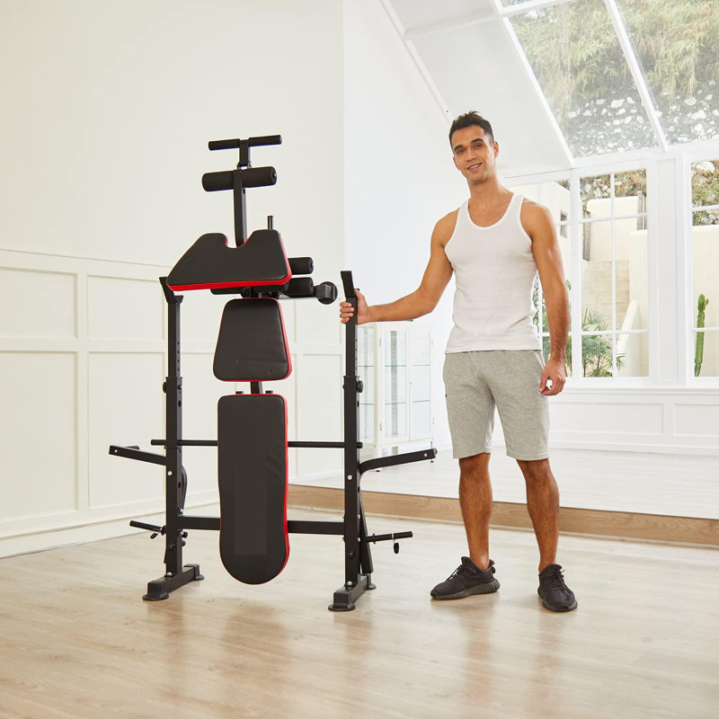 6 In 1 Weight Bench Set With Squat Rack Adjustable Workout Bench, 50.4" H x 53" W x 17.5" D