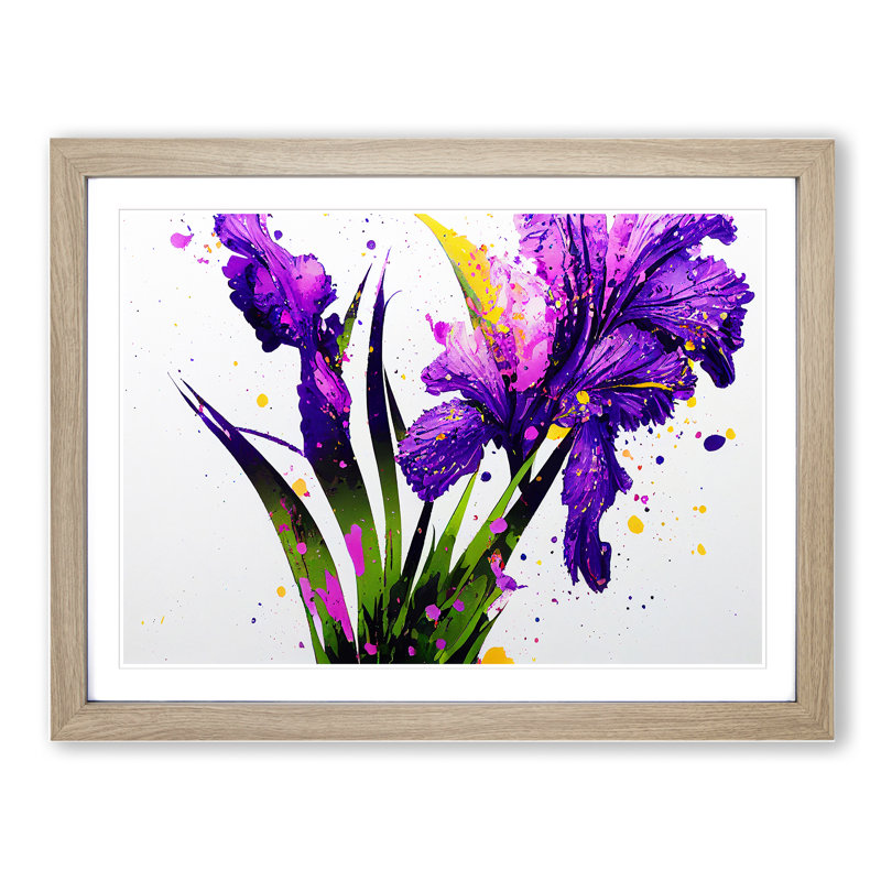Iris Flower Splash Vol.1 Abstract - Single Picture Frame Painting, 46cm H x 64cm W x 2cm D, Oak