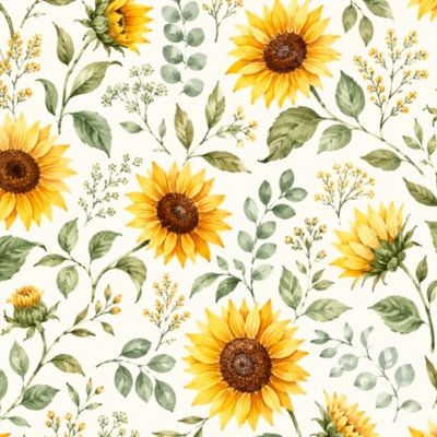 Papier peint pelez et collez, tournesol vibrant, feuilles vertes, fleurs jaunes, l 17,7 po x H 118 po auto-adhésif amovible