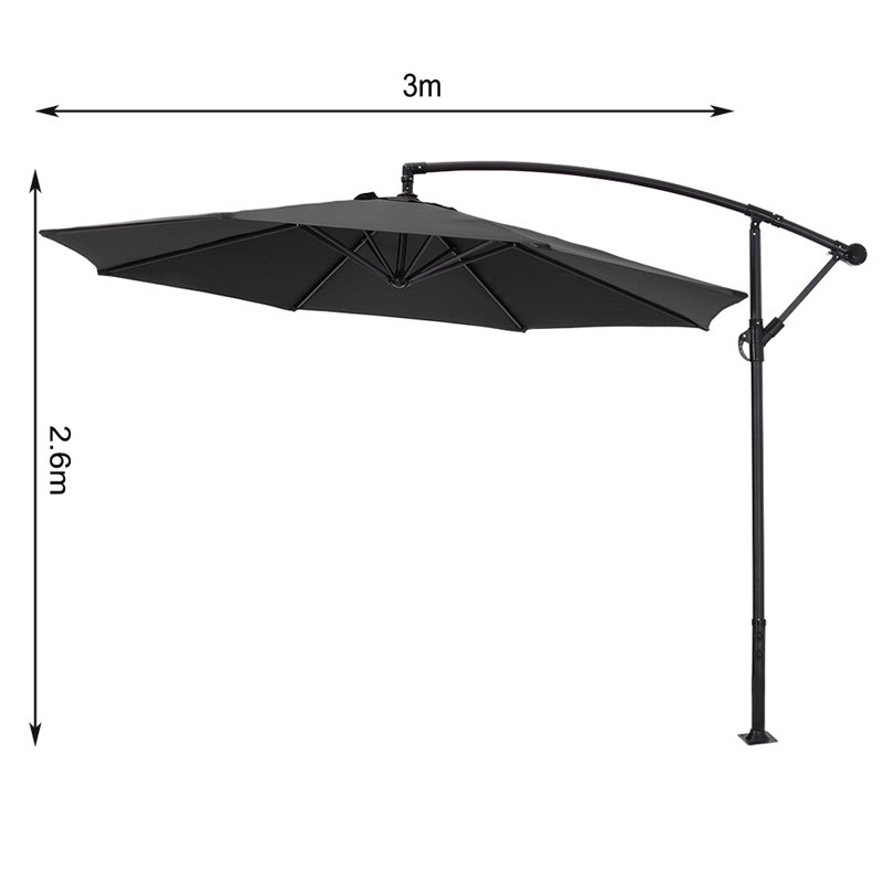 300cm Balcony Parasol, Black