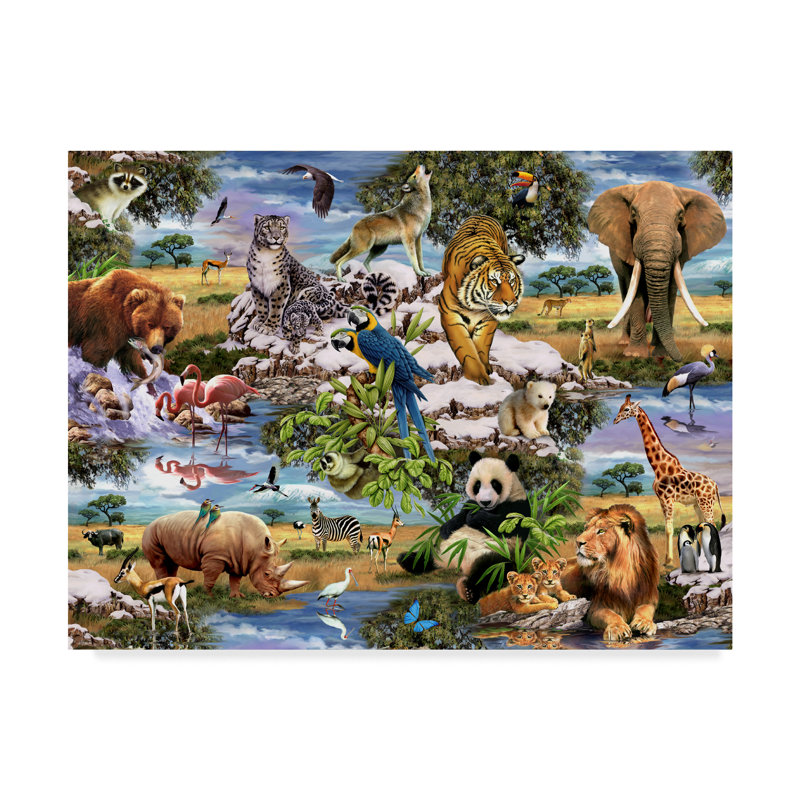Vibrant Animal Collage Canvas Art in Multicolor