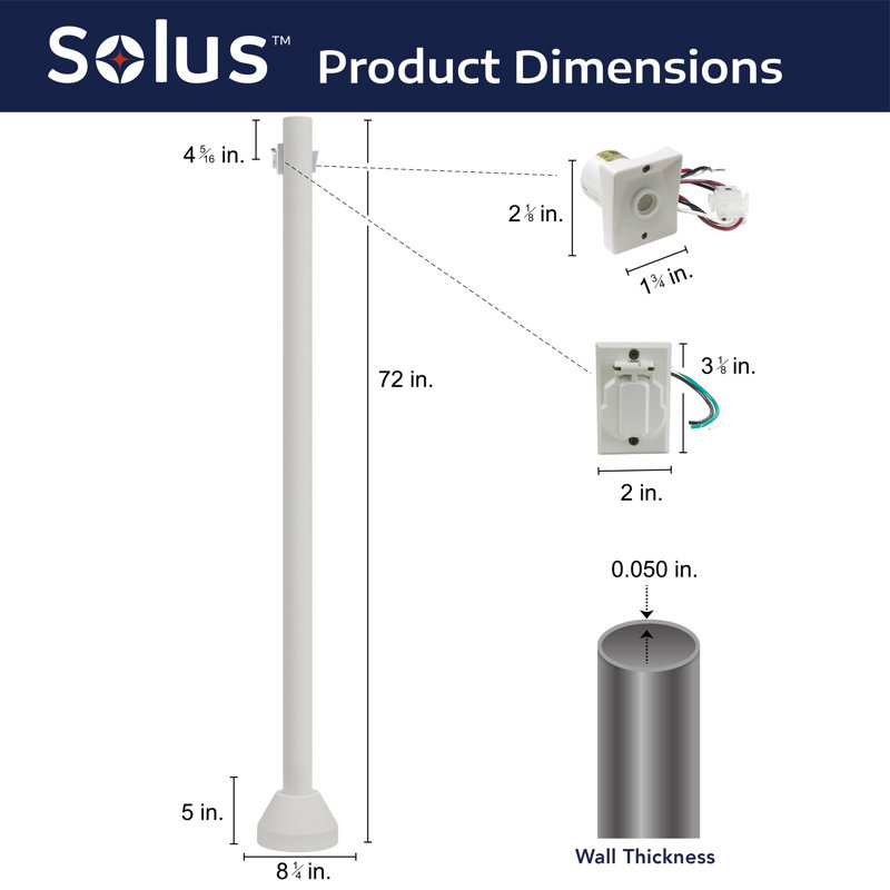 Solus 6 Ft. Surface Mount Lamp Post with Convenience Outlet, Dusk-to-Dawn Photocell Sensor and Aluminum Base Cover, White