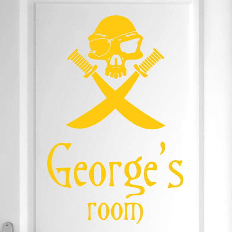 Personalised Pirate Skull with Swords Door Room Wall Sticker