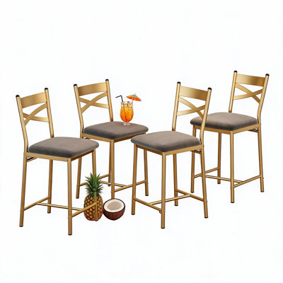 Ensemble de 4 tabourets de bar, tabourets de bar à hauteur de comptoir pour îlot de cuisine, chaises de bar rembourrées modernes à hauteur de siège de 22 pouces avec dossier en X plat, tabourets en métal industriels avec repose-pieds pour pub et maison