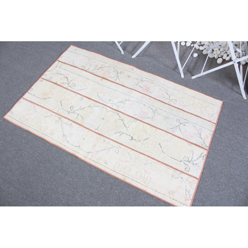 Petit tapis turc en laine beige à patchwork rétro idéal pour la décoration et l'utilisation de la chambre à coucher