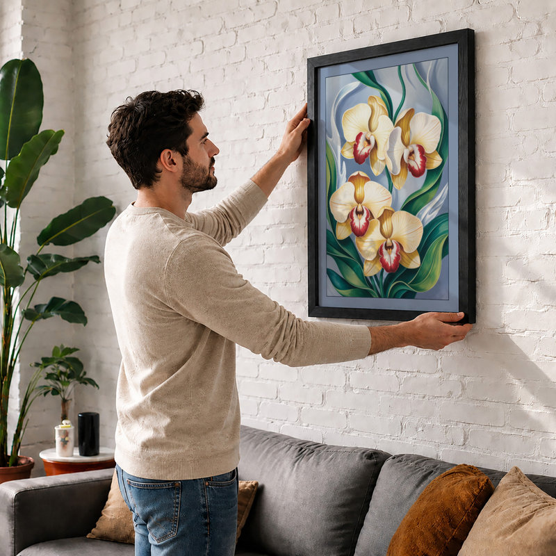 Orchid Study Botanical - Framed Print, A2 - 59.4 x 42.0 cm, Black