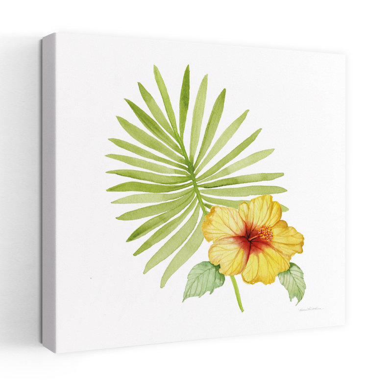 Trésors des tropiques, art abstrait avec palmier hibiscus, H 18 po x l 18 po