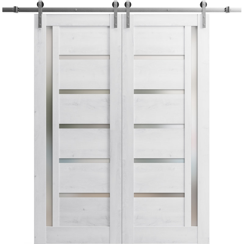 Porte de grange à panneaux en bois Quadro sans trousse de quincaillerie d'installation, 84 po x 84 po, Blanc nordique